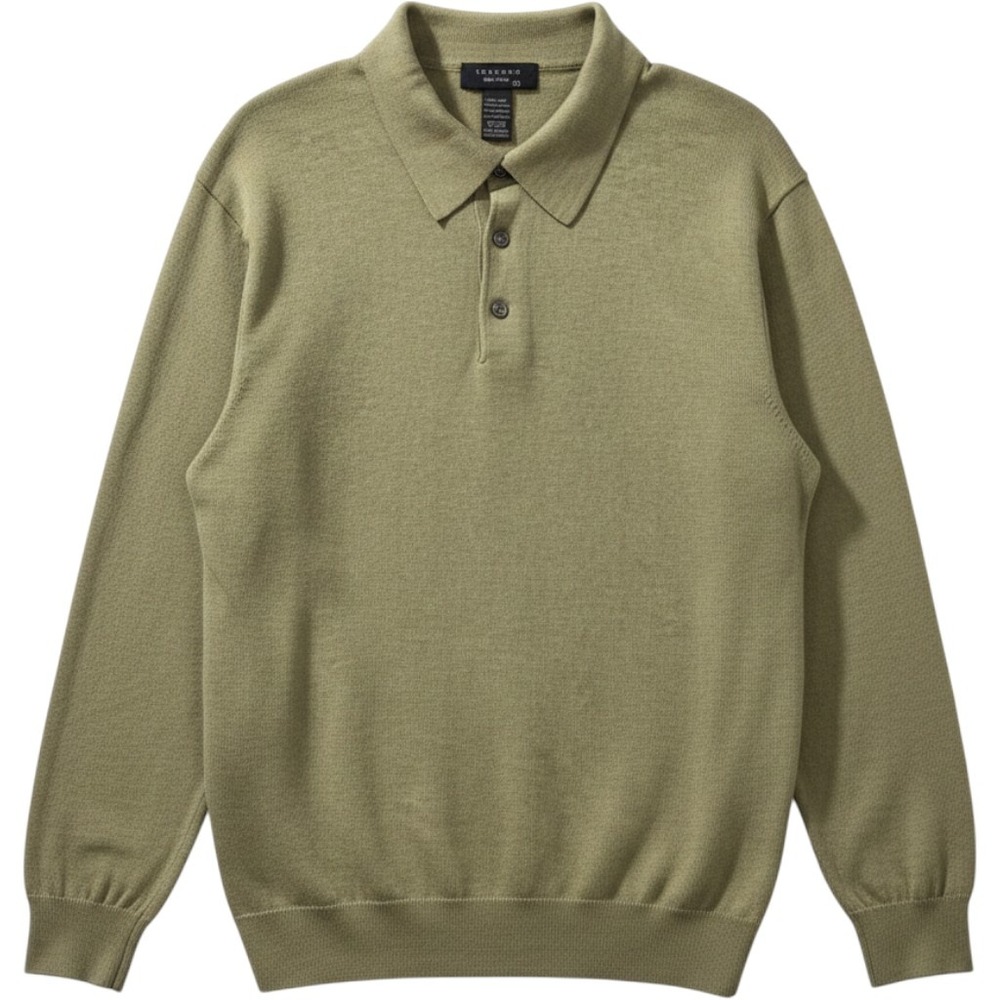 Toscano Men's Polo Sweater Made in Italy Sage Green Cotton Rayon Knit Size M